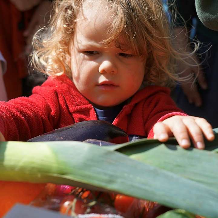 Early years child holding a leek