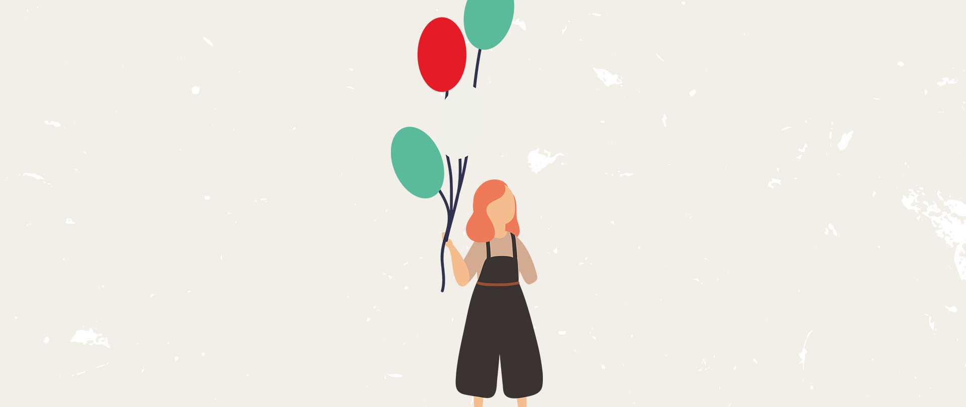 Woman carrying balloons illustration