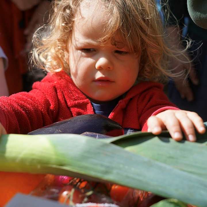 Early years child holding a leek